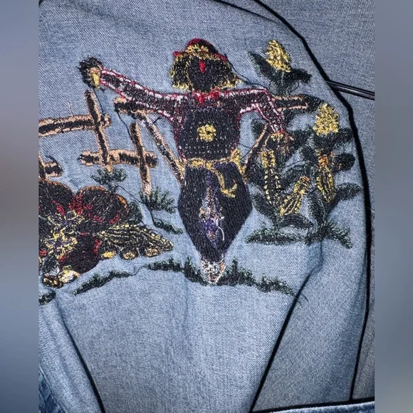 Vintage Solutions Denim Shirt Embroidered Harvest Scarecrow Pumpkin Size M - Picture 7 of 9